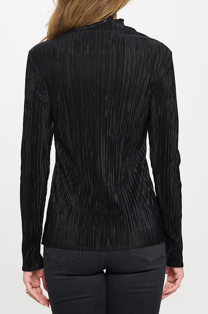 Plisse Long Sleeve Mock Neck Top-3