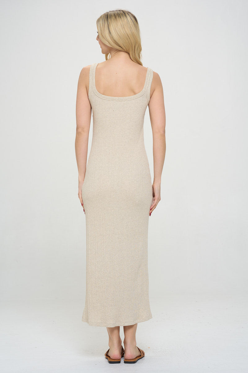Solid Rib Knit Bodycon Dress with Slit-4