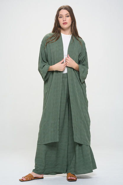 Textured 3/4 Sleeve Kimono Cardigan-0