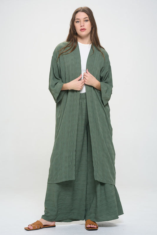 Textured 3/4 Sleeve Kimono Cardigan-0