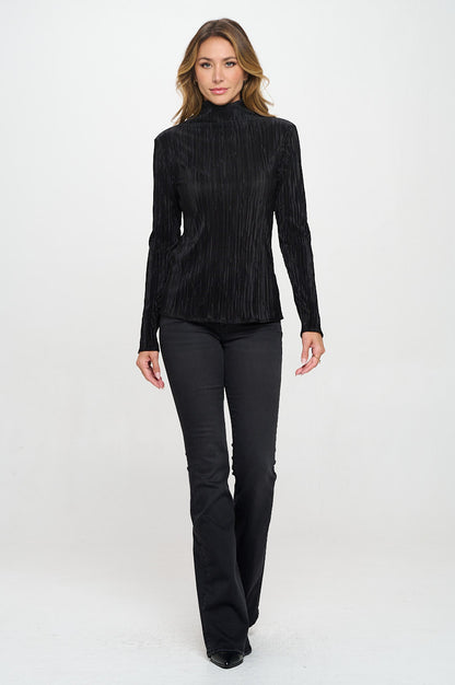 Plisse Long Sleeve Mock Neck Top-4