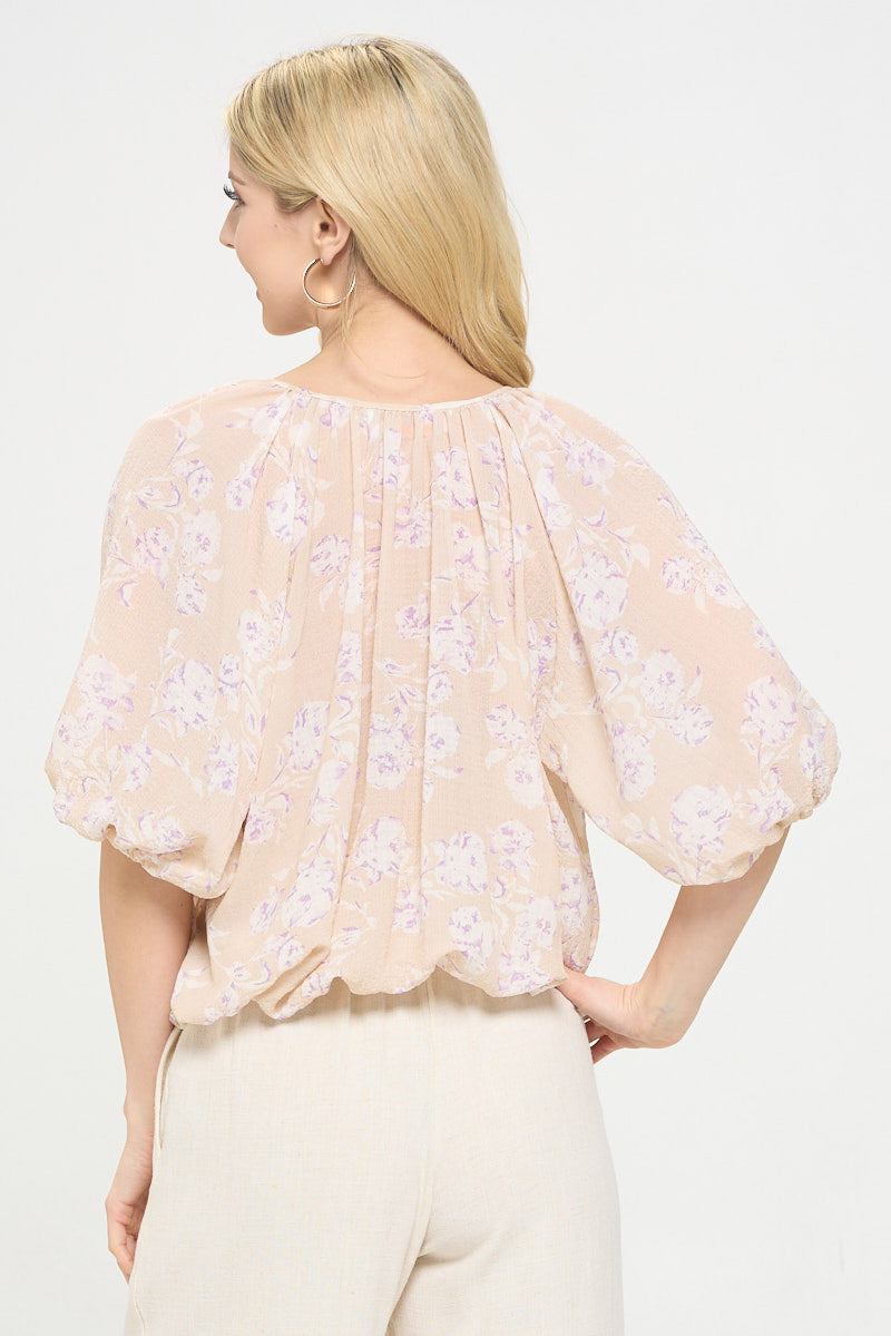 Floral Print V neck 3/4 Sleeve-3