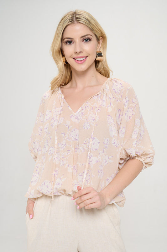 Floral Print V neck 3/4 Sleeve-0