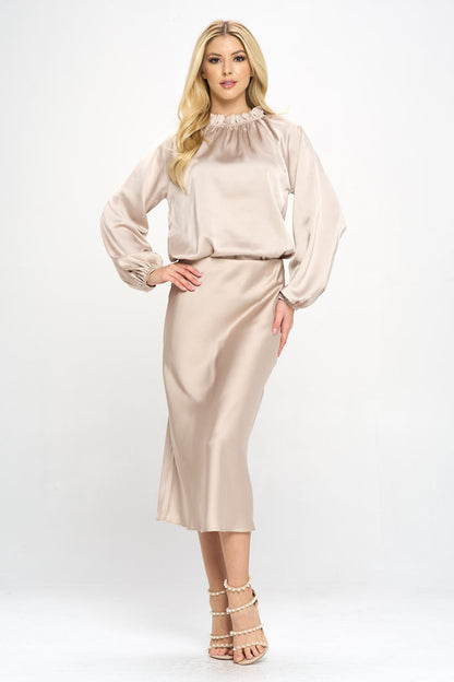 Solid Satin Ruffle Mock Neck Top-4