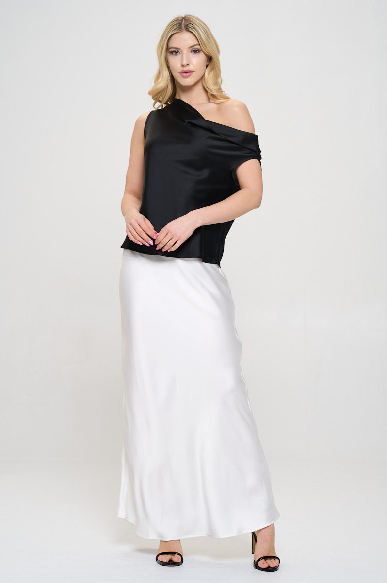 Dropped Shoulder Long Sleeve Satin Top-4