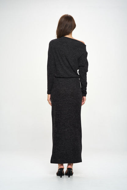 Knit Charcoal Maxi Dress with Dolman Sleeve-4