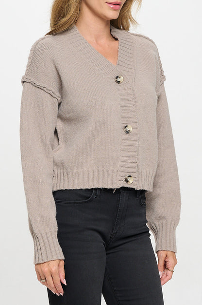 Thick Knit Long Sleeve Cardigan with Buttons-2