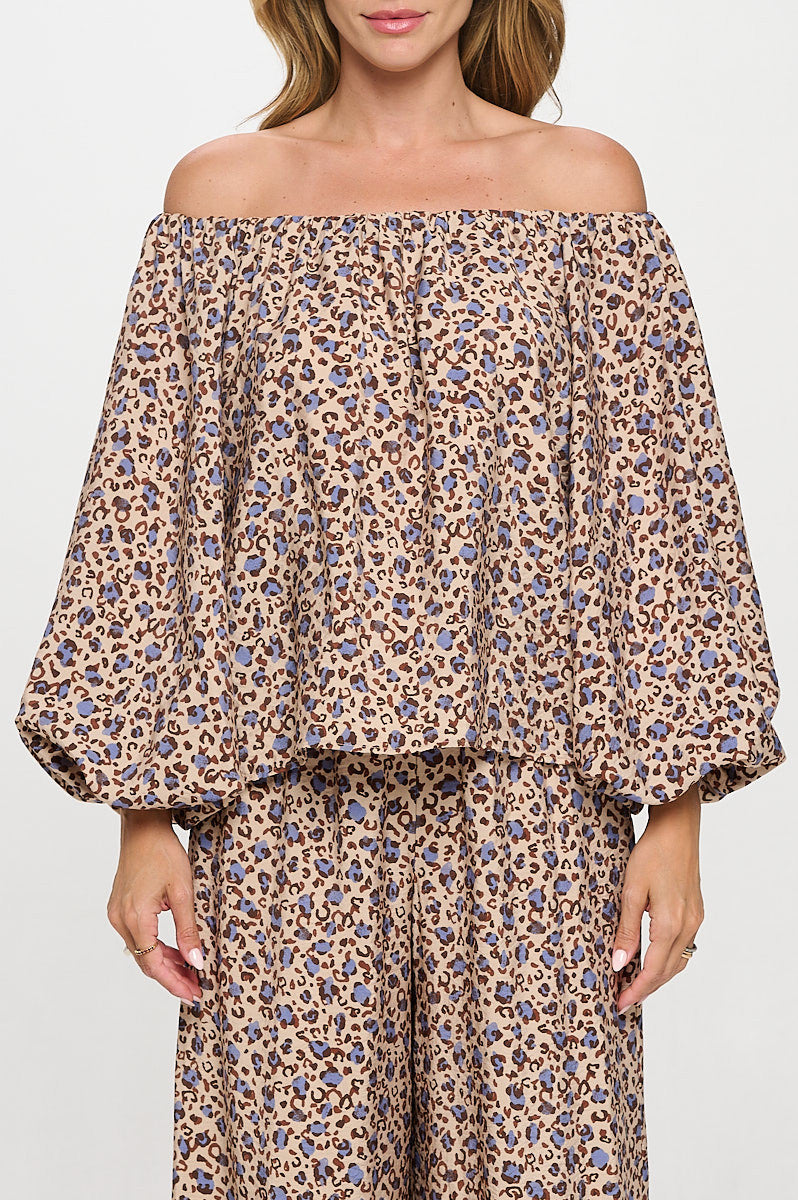 Leopard Print Versatile Top with Puff Sleeve-1
