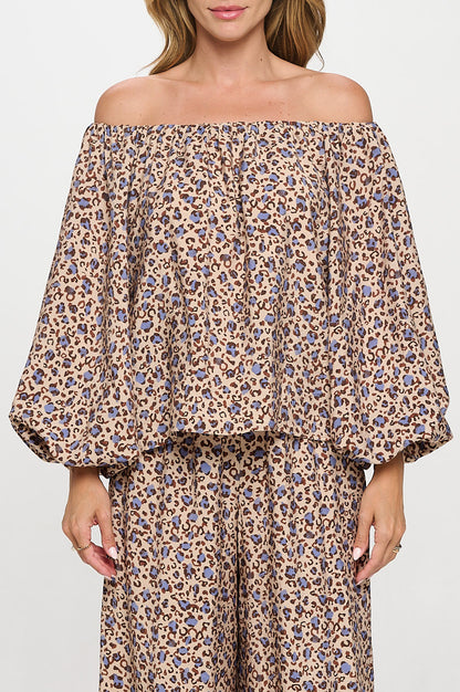 Leopard Print Versatile Top with Puff Sleeve-1