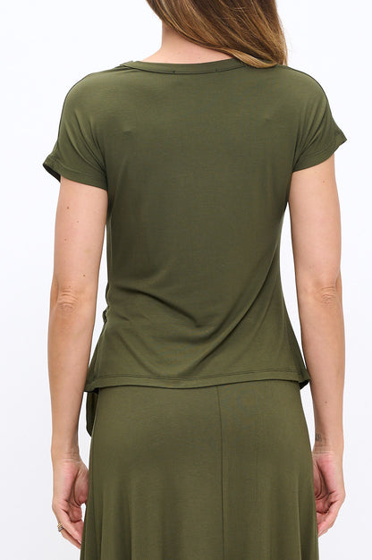 Modal Solid Short Sleeve Top with Side Knot Detail-3