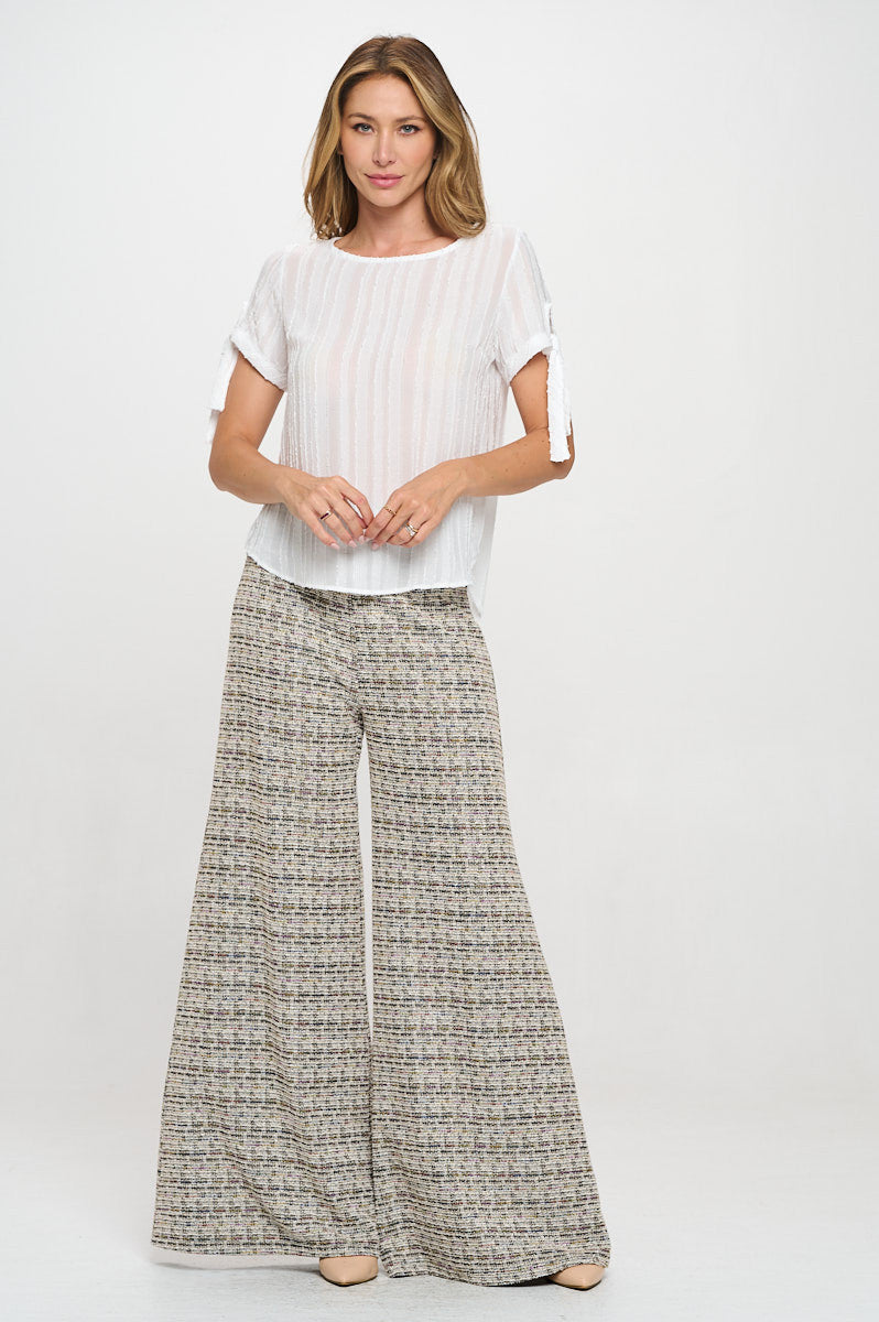 Textured Solid Short Sleeve Top with Tie Sleeve-4