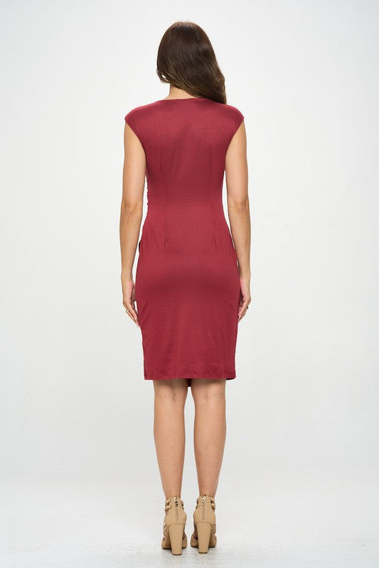 Brushed Knit Short Sleeve Bodycon Dress with Slit-4