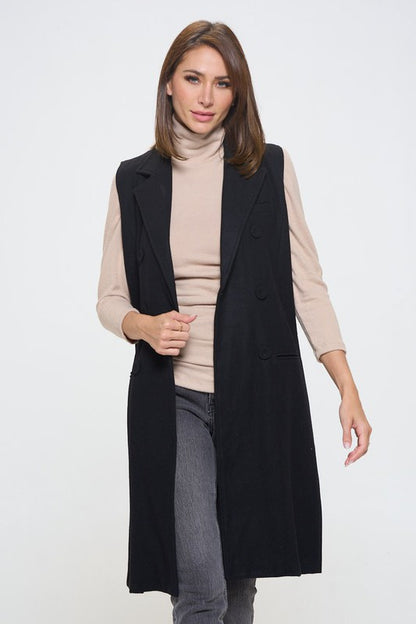 Double Breast Detail Sleeveless Coat with Collar-0