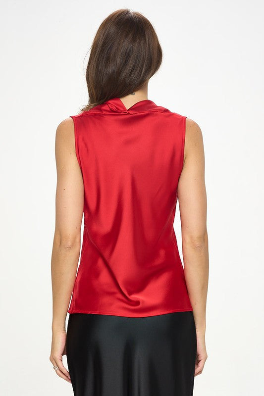 Silky Satin Vibrant V neck Sleeveless Top-3