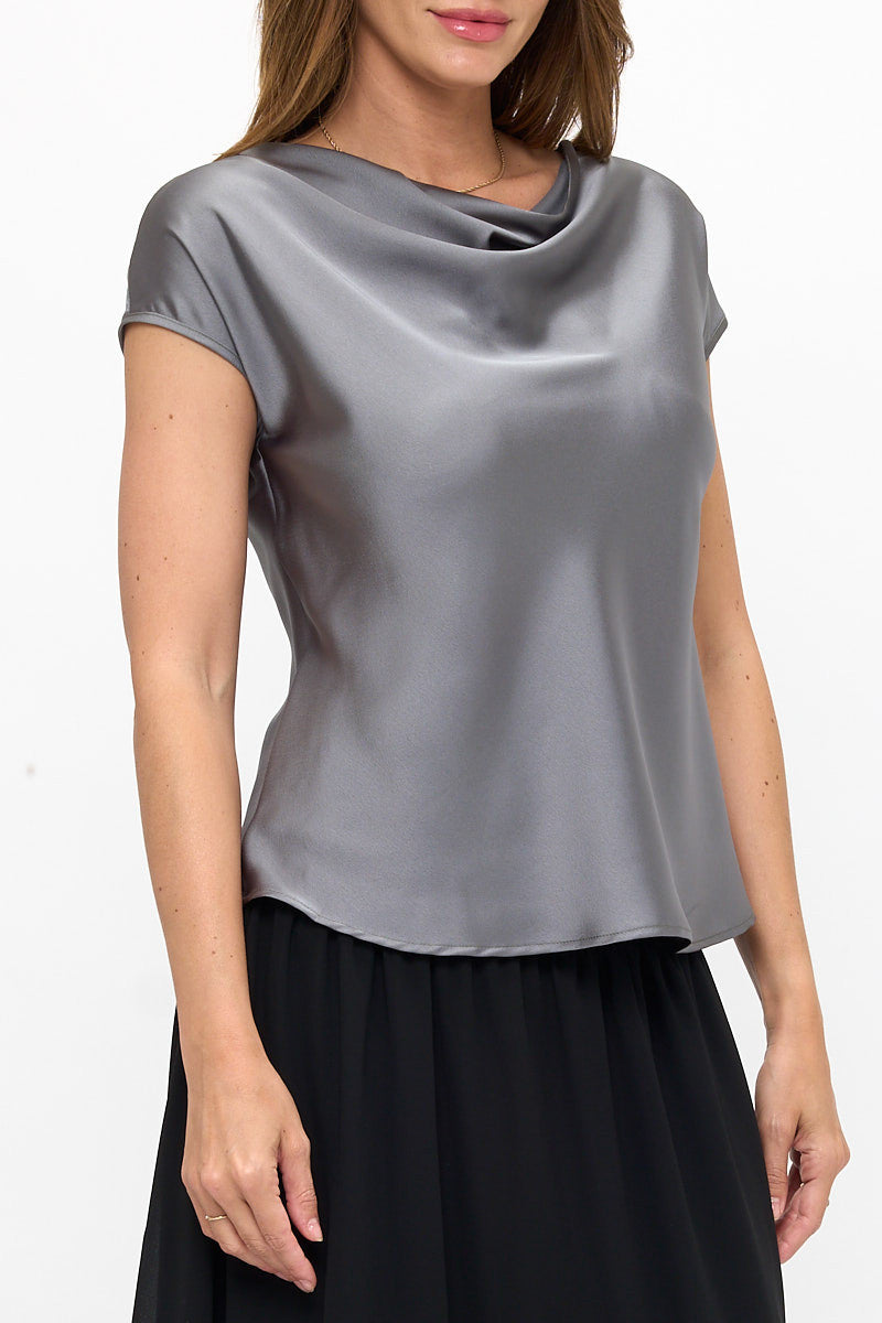 Solid Satin Top with Cowl Neck-2