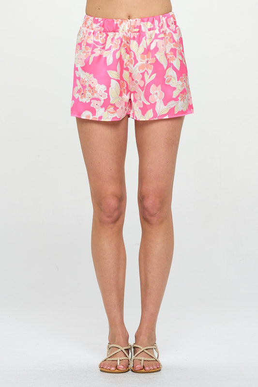 Mini Flower Print Satin Shorts-0