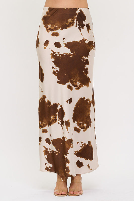 Cow Print Maxi Skirt with Elastic Waist-0