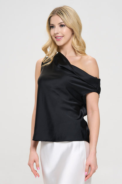 Dropped Shoulder Long Sleeve Satin Top-2
