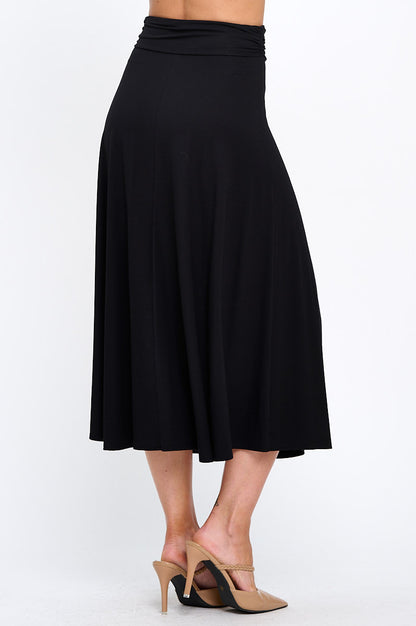 Modal Solid Midi Skirt with Foldover Waistband-2