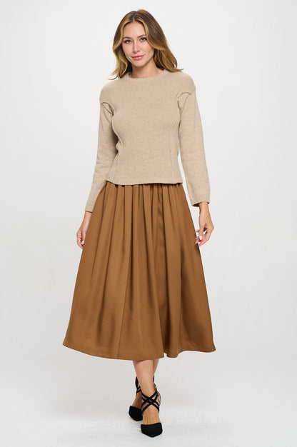 Rib Knit Solid Long Sleeve Pullover Sweater-5