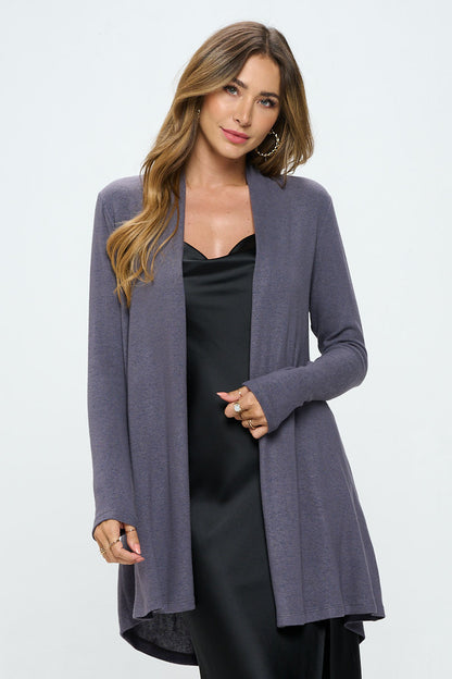 Brushed Knit Drape Front Cardigan with Cashmere Feel-1