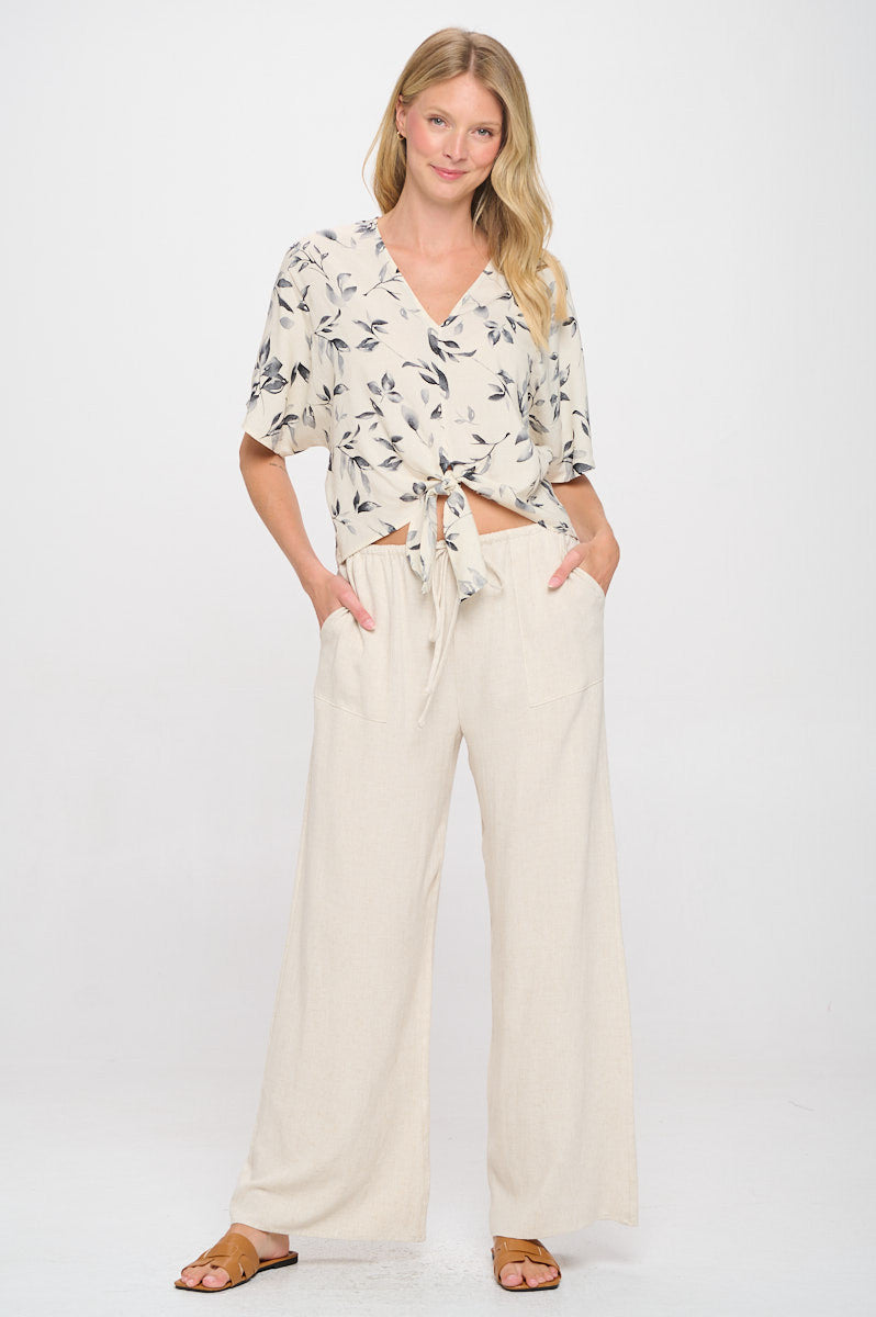 Linen Adjustable Straight Leg Pants with Pockets-4