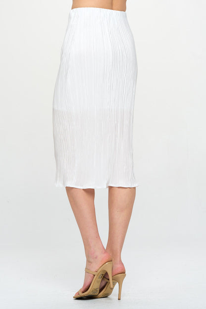 Solid Plisse Midi Skirt with Elastic Waistband-2