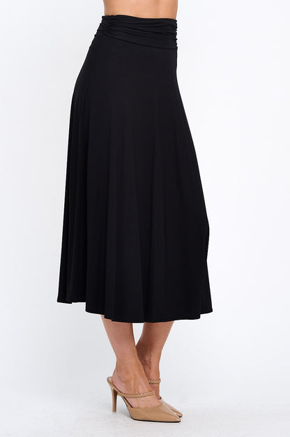 Modal Solid Midi Skirt with Foldover Waistband-1