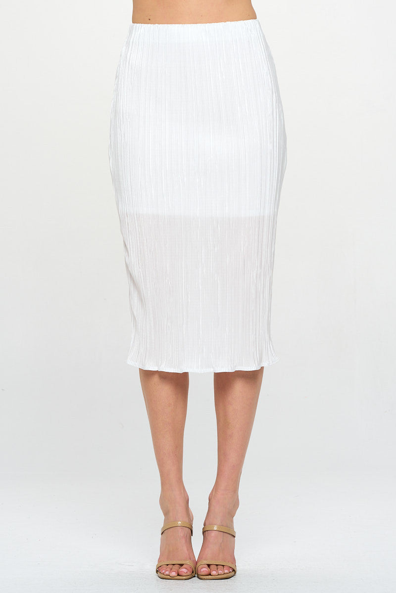 Solid Plisse Midi Skirt with Elastic Waistband-0