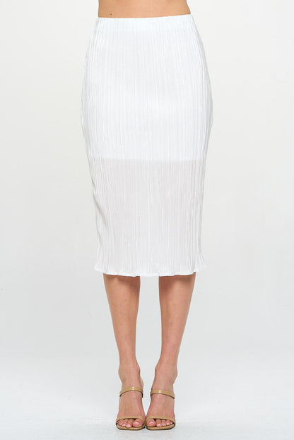Solid Plisse Midi Skirt with Elastic Waistband-0