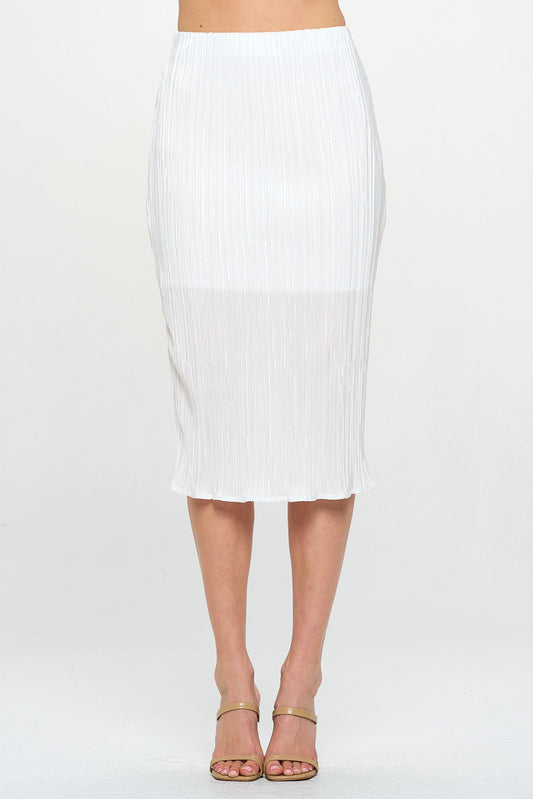 Solid Plisse Midi Skirt with Elastic Waistband-0
