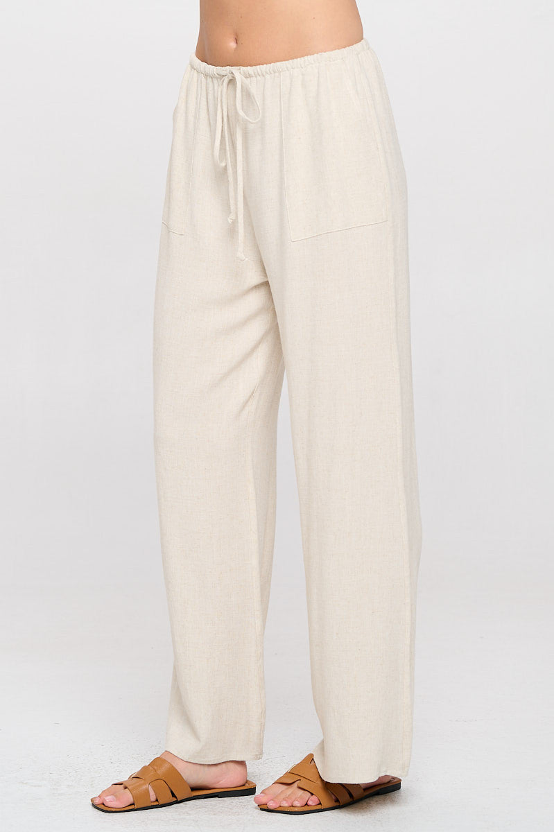 Linen Adjustable Straight Leg Pants with Pockets-1