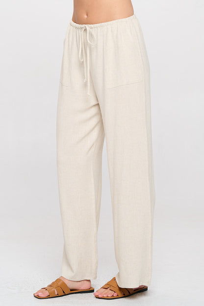 Linen Adjustable Straight Leg Pants with Pockets-1