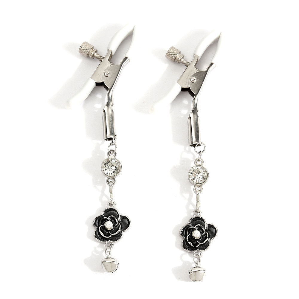 Floral Nipple Clamps with Bell Pendants-0