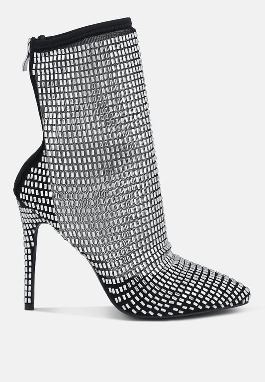 Fortunate Rhinestones Embellished Mesh Boots-0