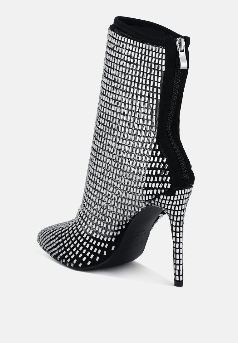 Fortunate Rhinestones Embellished Mesh Boots-3