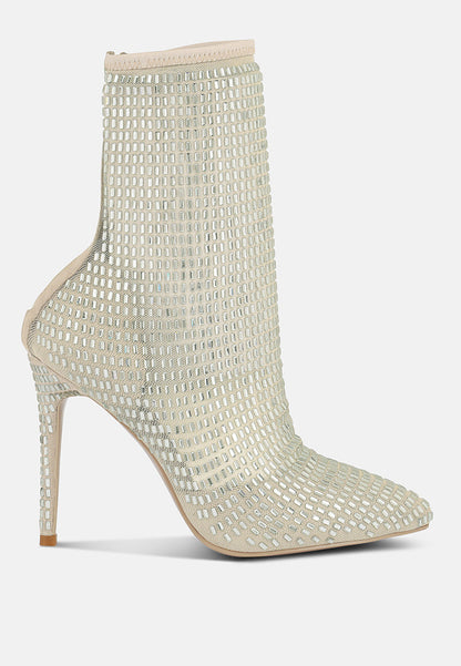 Fortunate Rhinestones Embellished Mesh Boots-5