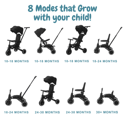 Foryourlittleone Xplor 6 in 1 Foldable Trike - Jet Black (10m-5y)-1