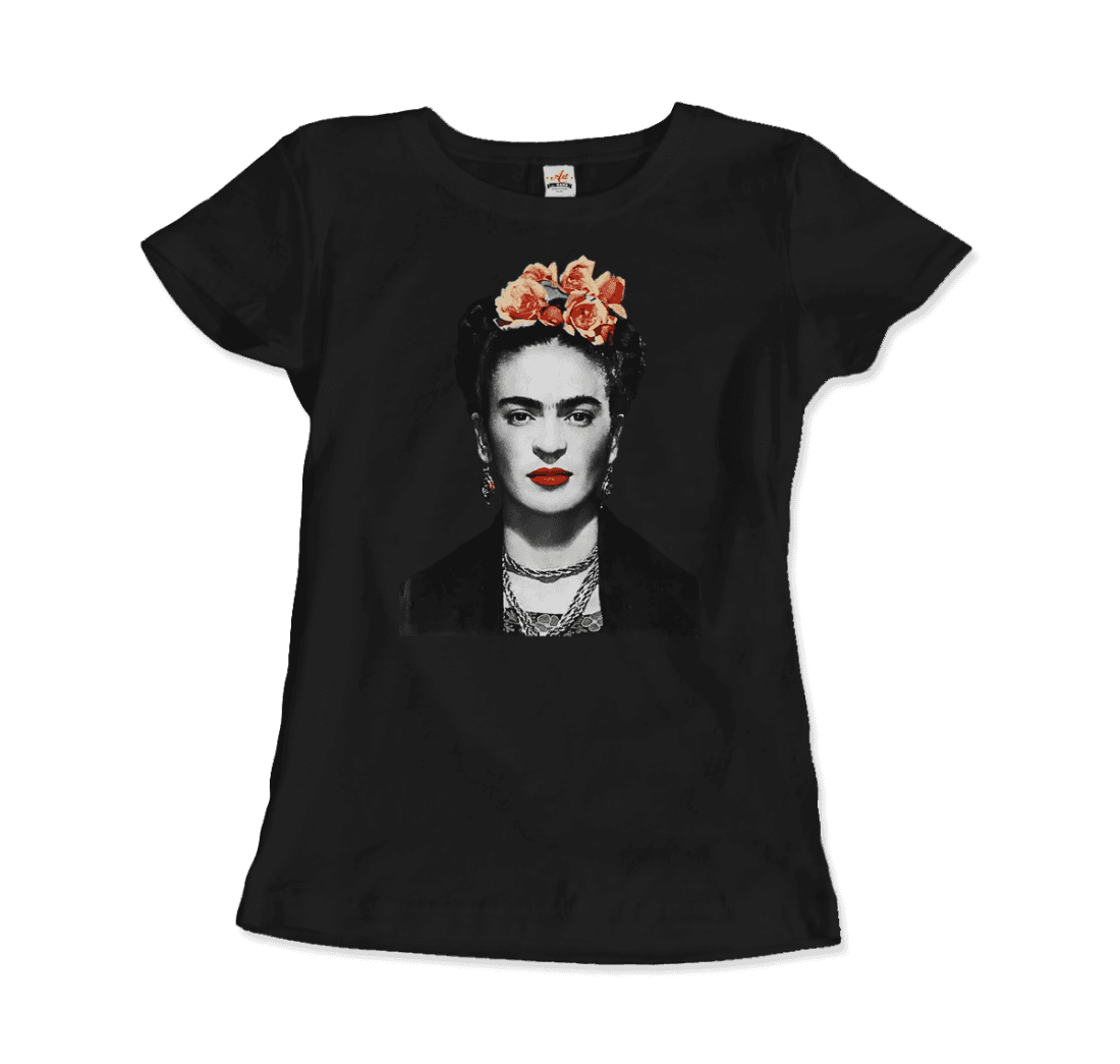 Frida Kahlo With Flowers Portrait Artwork T-Shirt-7