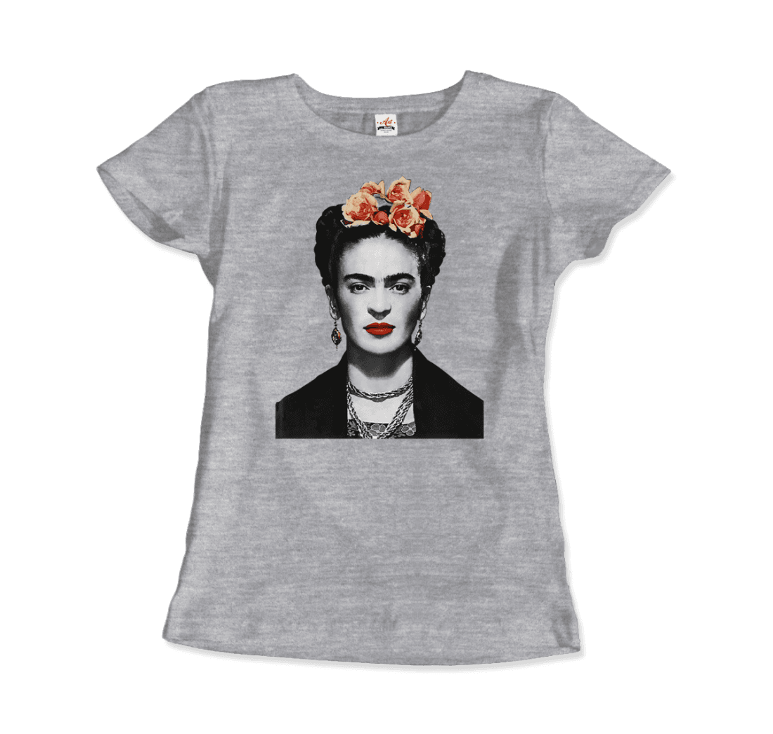 Frida Kahlo With Flowers Portrait Artwork T-Shirt-8
