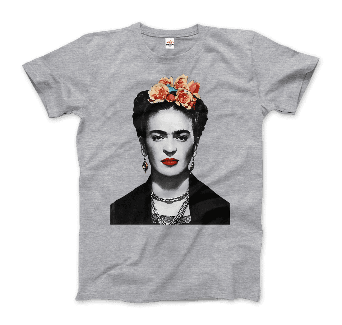 Frida Kahlo With Flowers Portrait Artwork T-Shirt-5