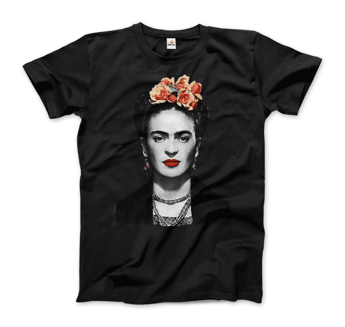 Frida Kahlo With Flowers Portrait Artwork T-Shirt-4