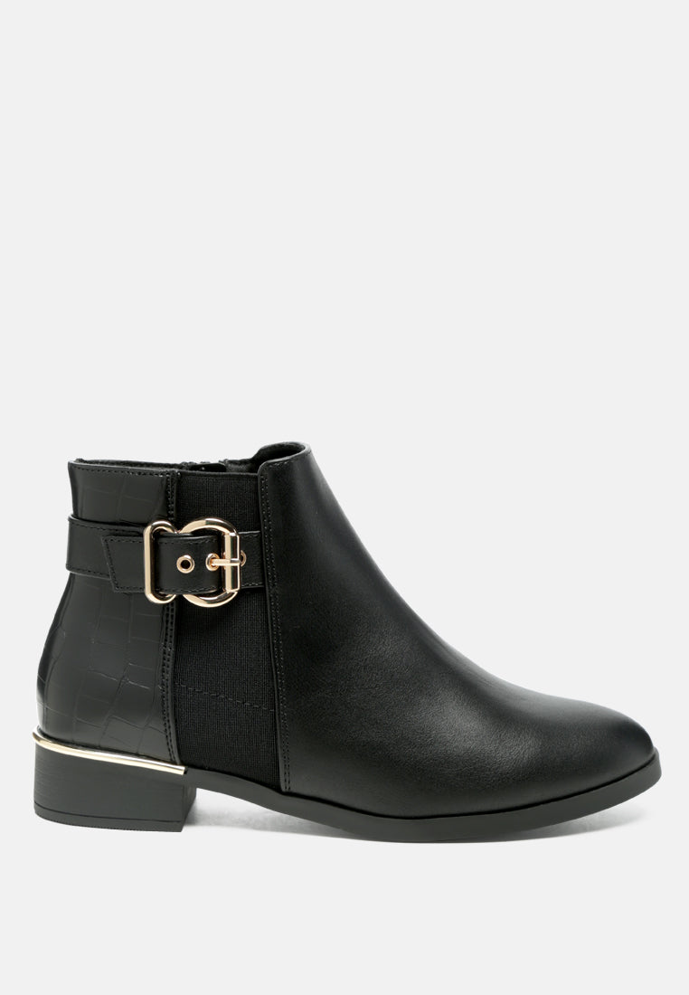 Frothy Buckled Ankle Boots With Croc Detail-5