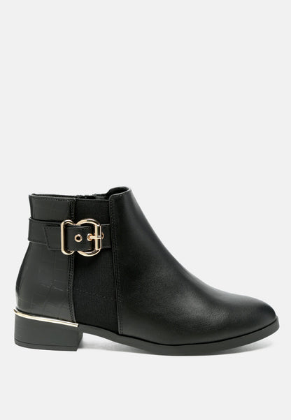 Frothy Buckled Ankle Boots With Croc Detail-5
