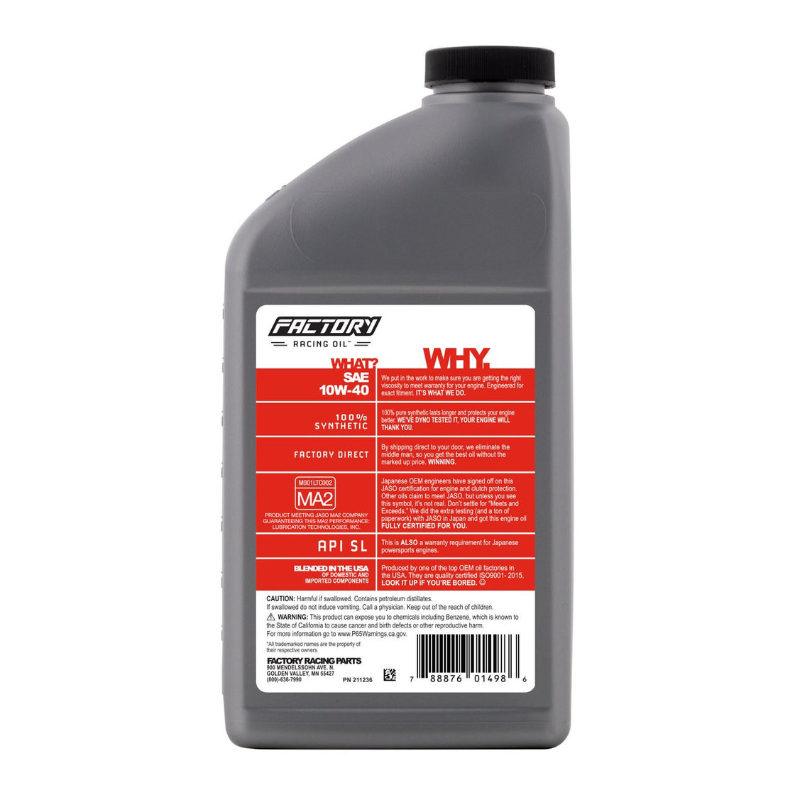 10W-40 Full Synthetic 3 Quart Oil Change Kit For Kawasaki Z250SL-2