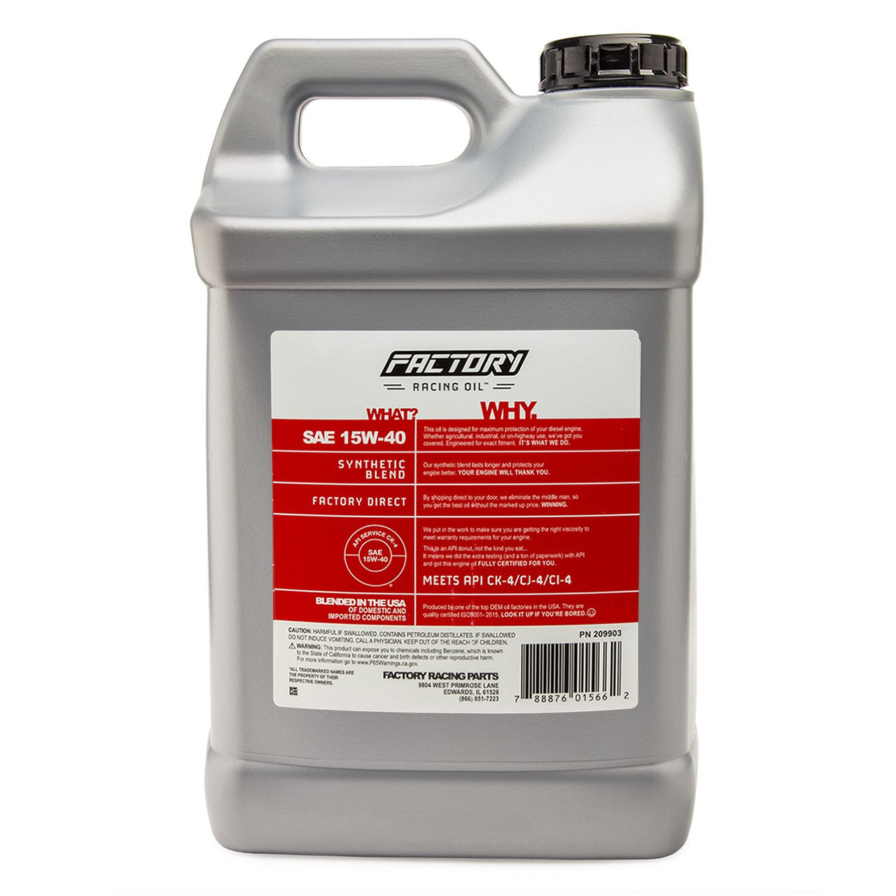 Factory Racing Oil SAE 15W-40 Synthetic Diesel Engine Oil, API CK-4, 2.5 Gallons-2