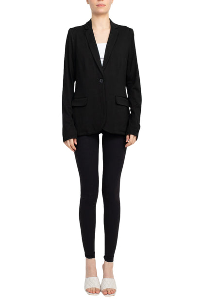 M Magaschoni Notch Collar Long Sleeve Flap Pockets 1 Button Closure Rayon Blazer-3