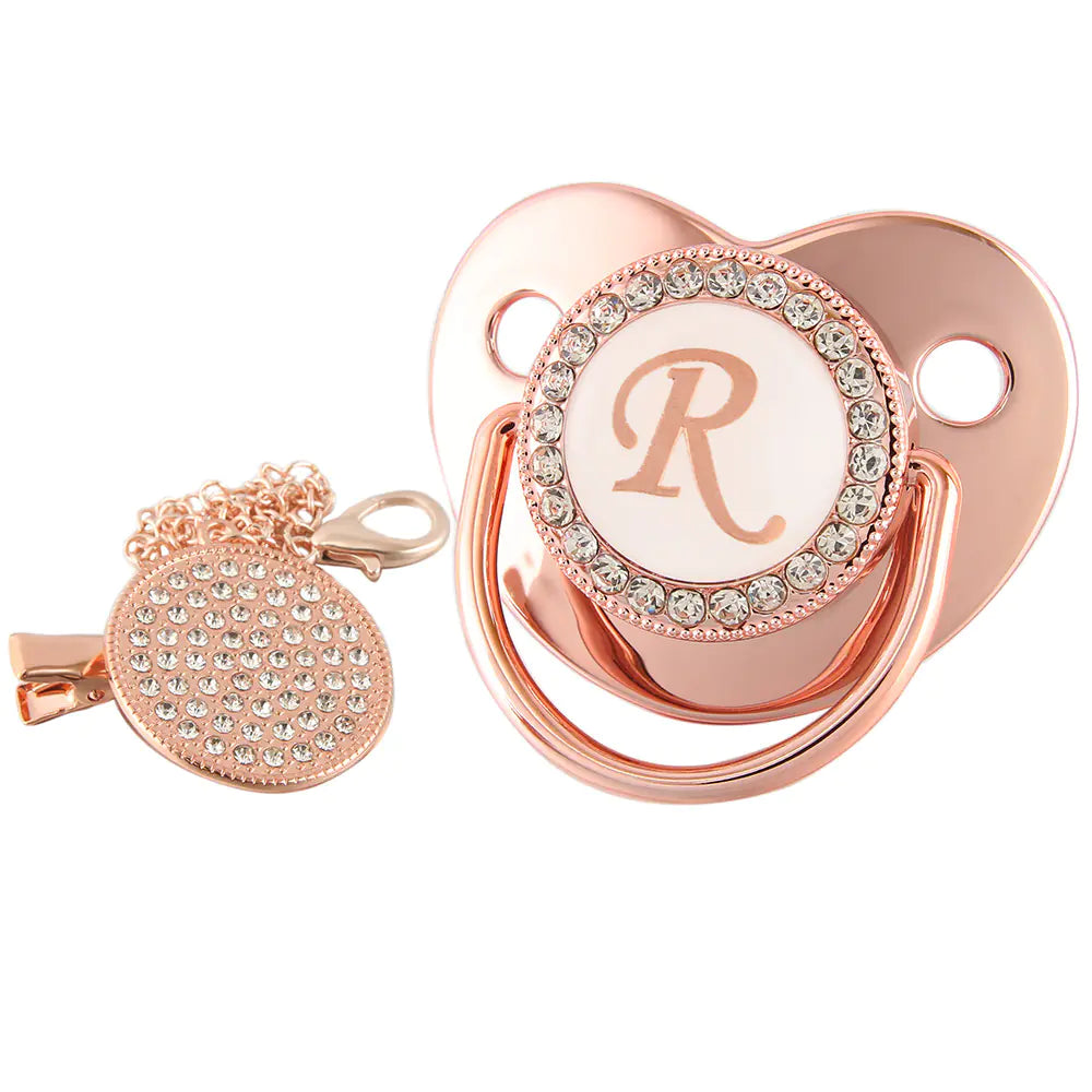 Rose Gold Pacifier with Diamond Chain for Babies