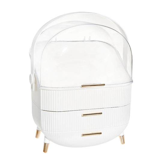 DwellStudio Dustproof Makeup Organizer for Cosmetics and Skincare - Stylish Storage Solution for Your Beauty Essentials Oval White