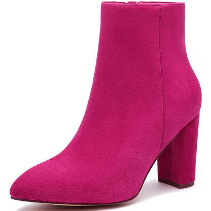 Jiu du Womens Ankle Boots Hot Pink Ankle Boots Sexy Pointed Toe Mid Calf Hot Pink Suede boots for women Size 8.5